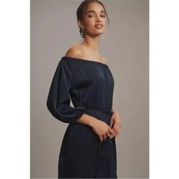 Sachin & Babi Kai Satin Crepe Mermaid Dress Off Shoulder Navy Blue Sz 2 NEW - Picture 5 of 14